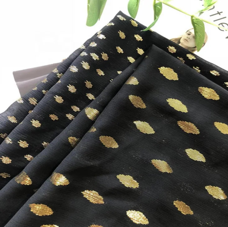 100% polyester chiffon metallic gold print hot stamping foil fabric