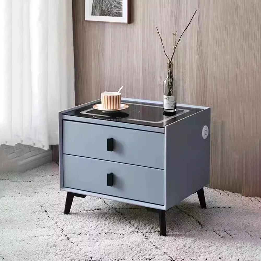 Luxury White Black Bed Room Furniture Wooden Smart Bedside Coffee Table Modern Nightstands With Usb Wireless Charging