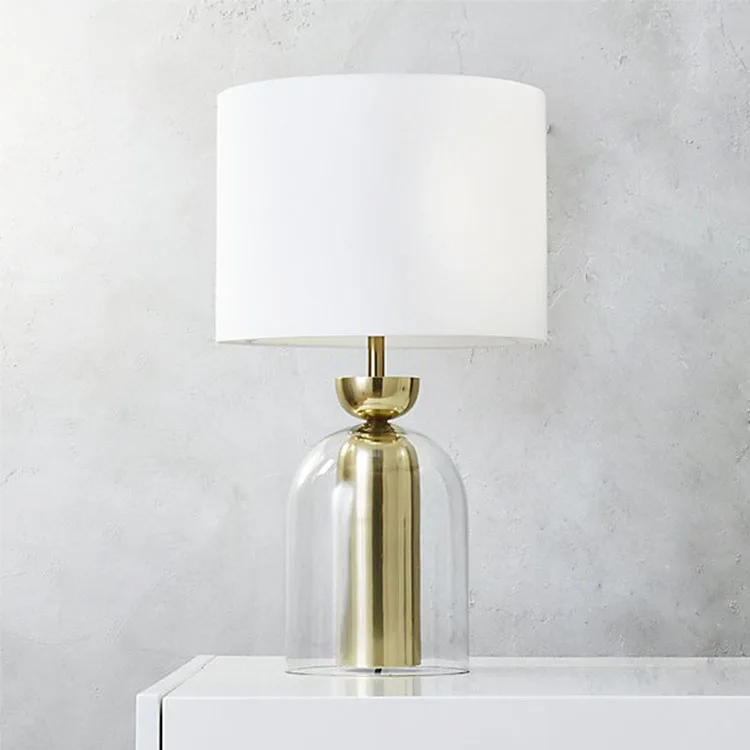 Fashionable simple household table lamp 2023 golden metal glass design hotel decorative table lamp With white fabric lampshade