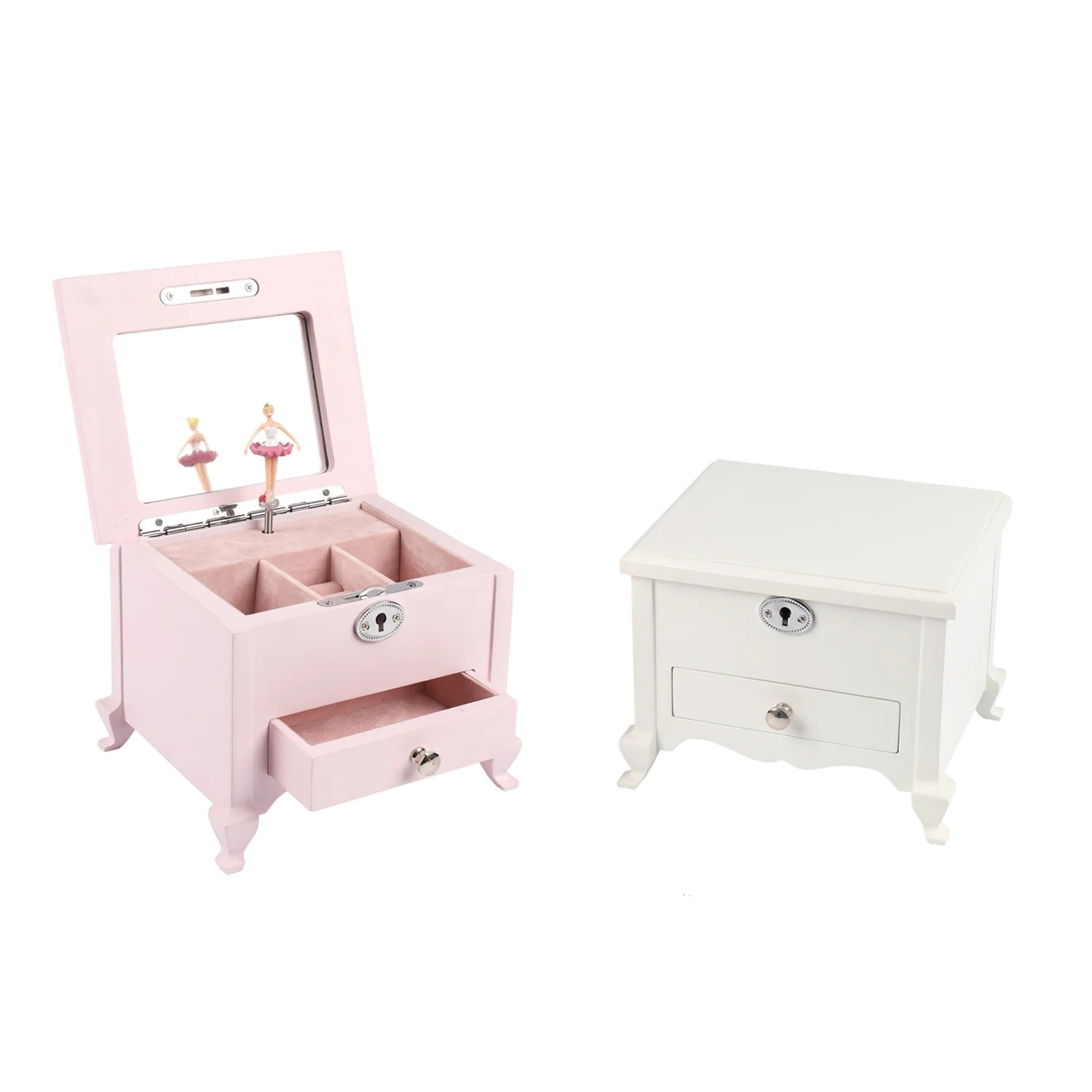 Customise Unique High-end Little Girls Mirror Personalized Elegant Pink Musical Necklace Drawer Jewelry Storage Box With Lid
