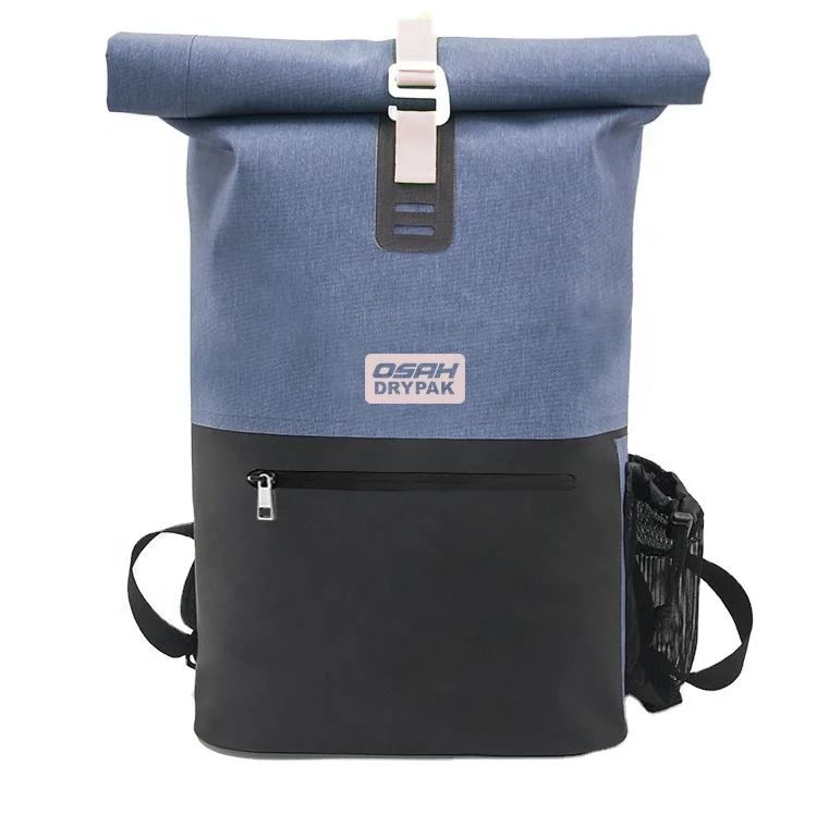 Heather Grey TPU Roll Top Backpack Urban Leisure Waterproof Laptop Sports Daypack Backpack