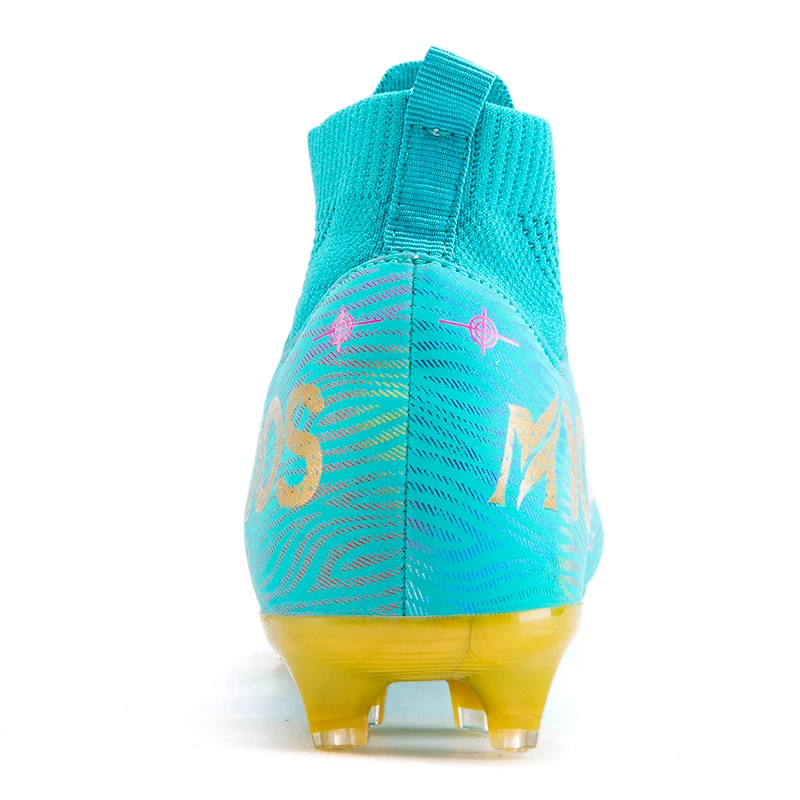 Men Hot Sale Outdoor Artificial Turf Mixed Color Spike Soccer Shoes High Ankle Fly Knit Leather Football Training Boots