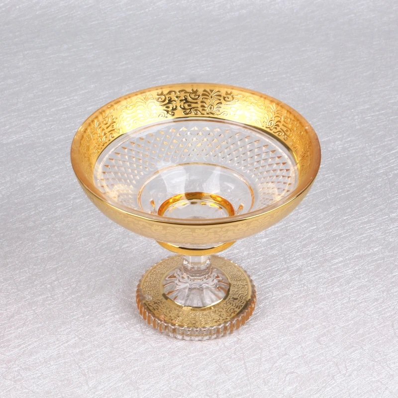 Small size golden footed glass bowl with bohemia design for home decoration