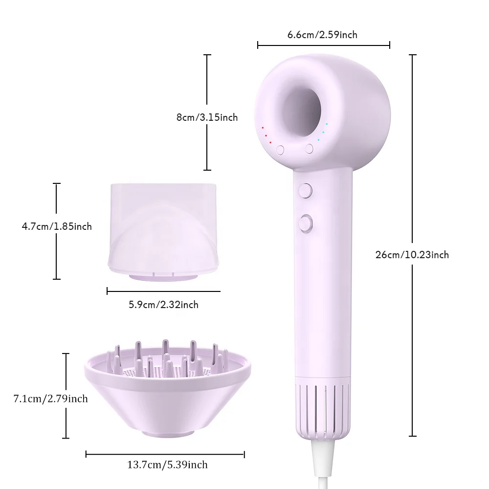 Professional Ionic Mini Hair Dryer Low Noise Blow Dryer with Concentrator Nozzle & Diffuser Attachments for Home Salon Travel