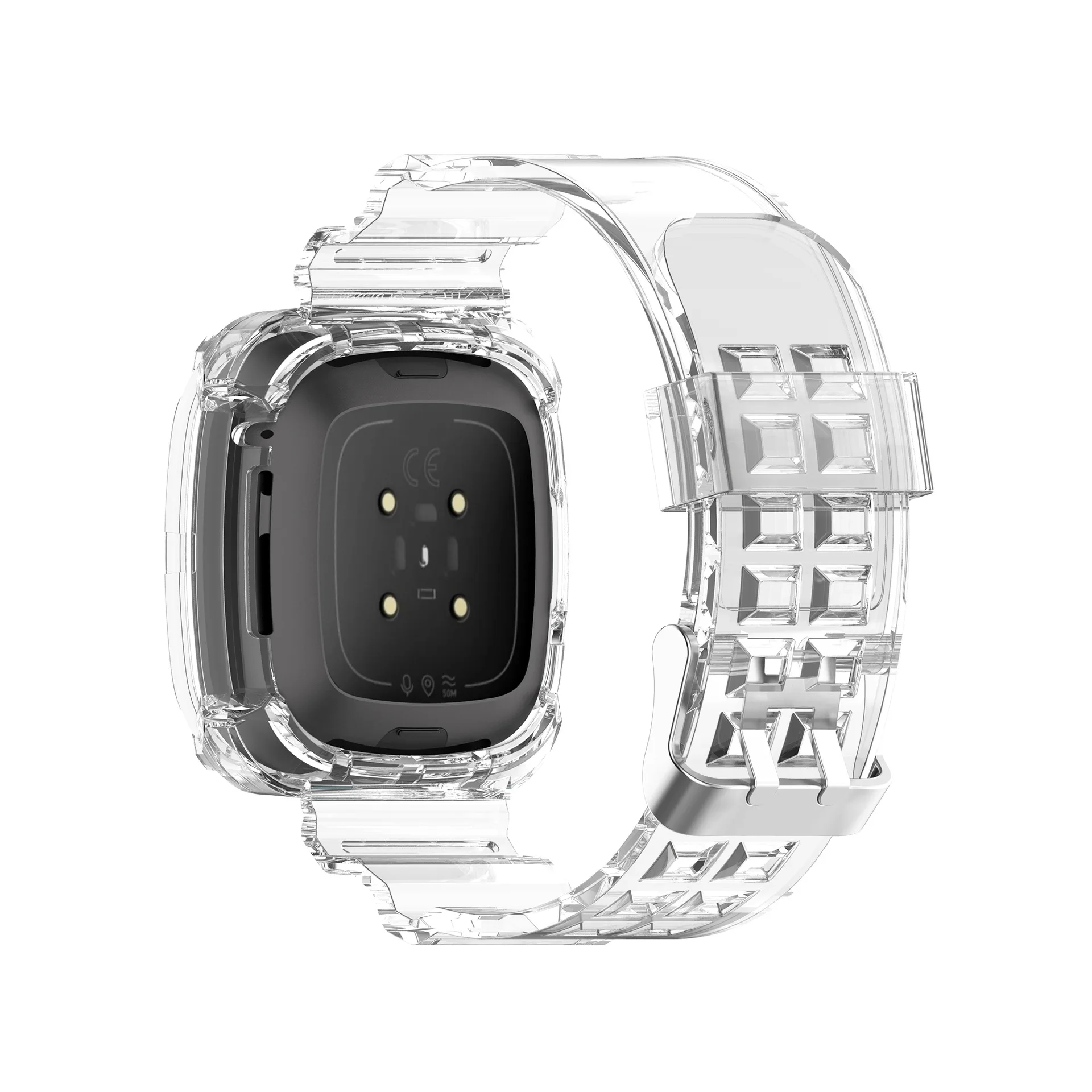 All-In-One Tpu Transparent Clear Jelly Watch Strap With Protective Cover Bumper For Fitbit Versa 3 Sense Watch Band