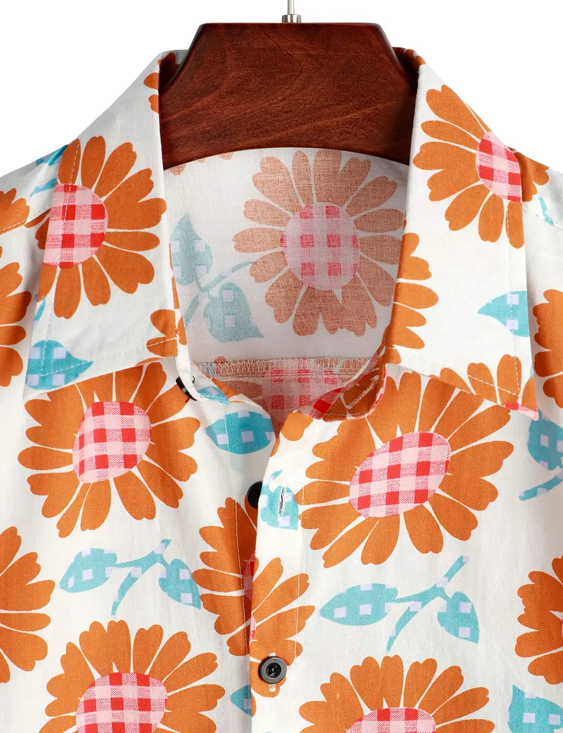 Custom OEM Sunflower Left And Right Symmetry Mens 100% Cotton Hawaiian Shirts Casual Aloha Beach Shirts