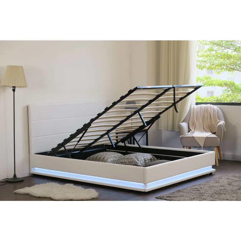 Bedroom Set Furniture Cheap Price Storage Upholstered Pu Leather Double King Size Led Bed
