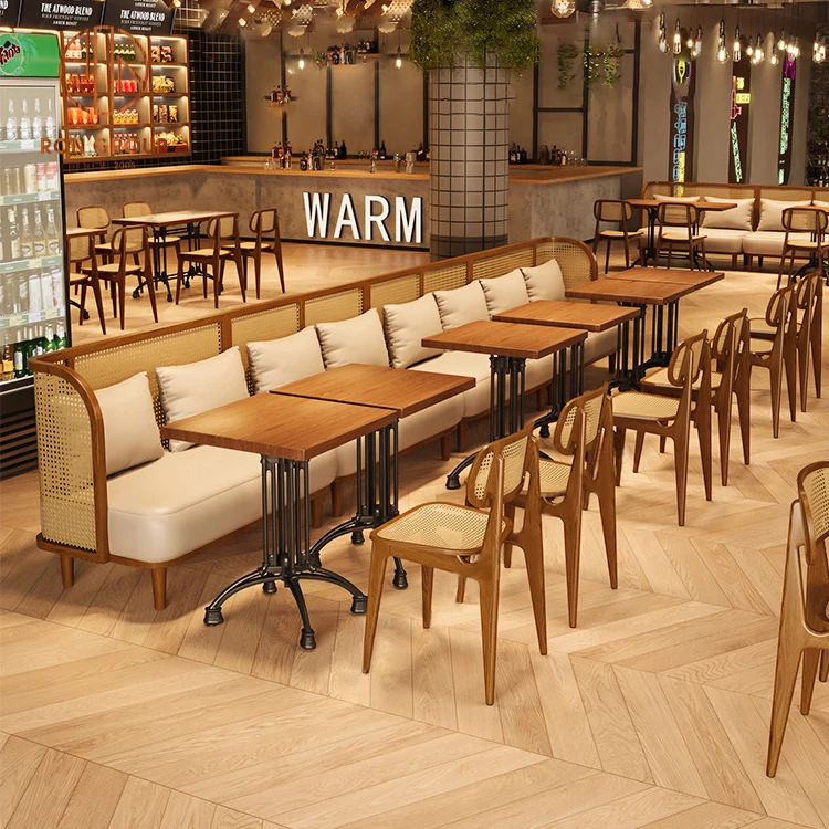 China custom modern luxury hotel cafeteria wood commercial leather restaurant bench sofa furniture booth seating table chair set