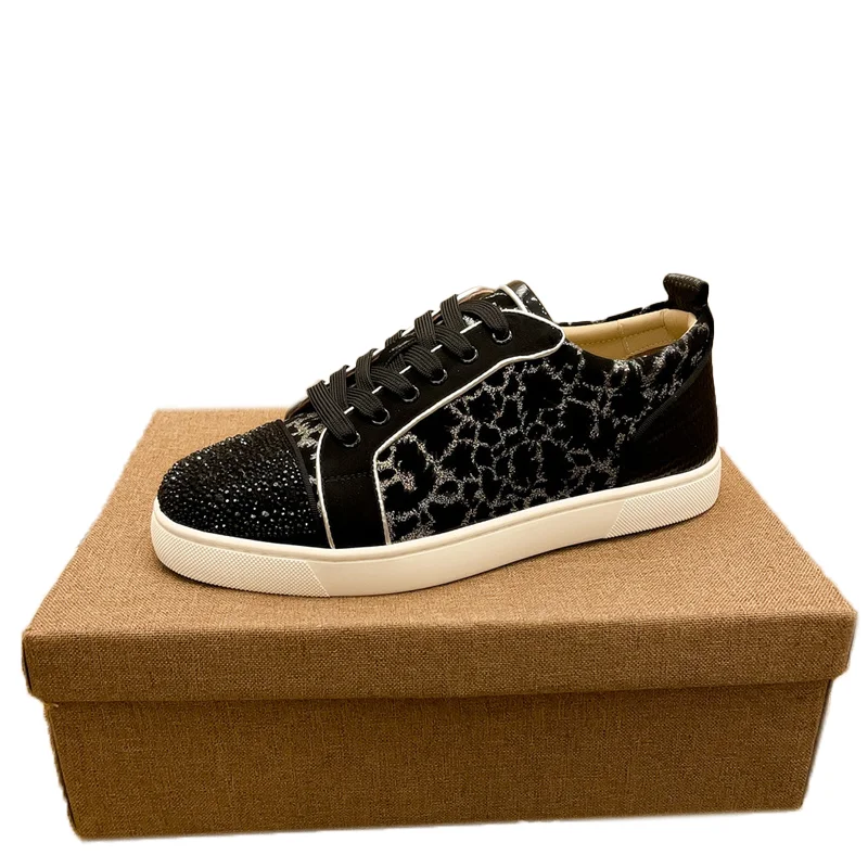 Unisex Leopard print Red Sole Sneakers Women Sports Shoes Luxury Spikes Rivets Sneakers Brand Designer Retro Lace Walking Shoes