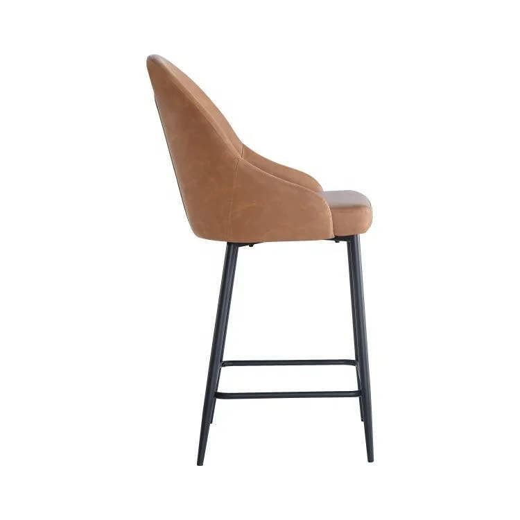 Hot Sell Modern Nordic Style Bar Stools Iron Metal Frame Dining Chairs With PU Leather