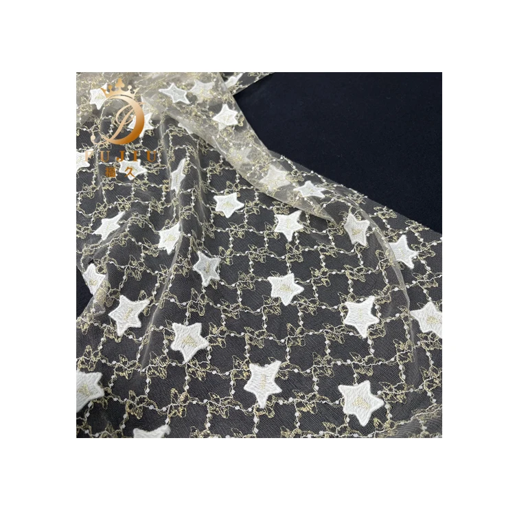2022 new style tulle fabric embroidery fabric white stars