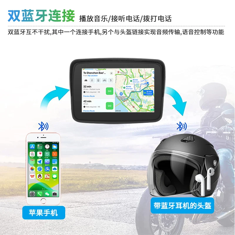 5 In Motorcycle Motorcycle Carplay Cast GPS Navigation Portable 5 Inch Wireless Carplay