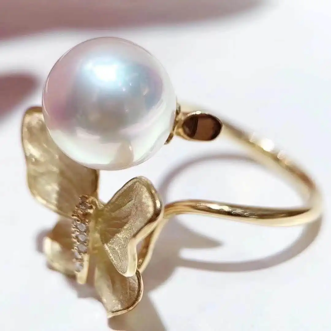 
flower ring charm gold jewelry for girl copper rings gold plated antique pearl ring 