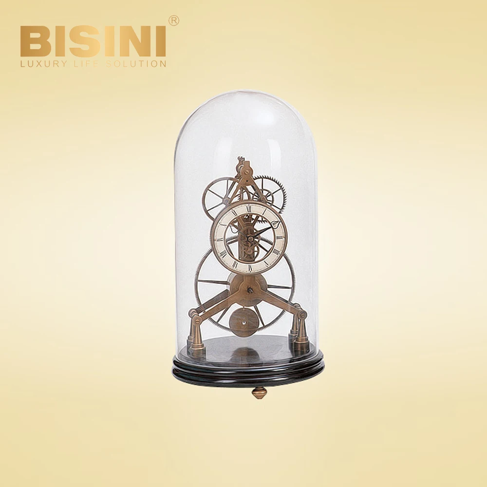 Frame table clock 18th Century French retro copper desk clock Mahogany base classical silent pedestal clock