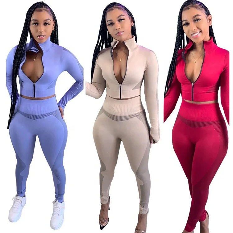 2022 Fall WomenClothing  Casual Solid Color Tracksuit Sets Ladies Two Piece Leggings Set