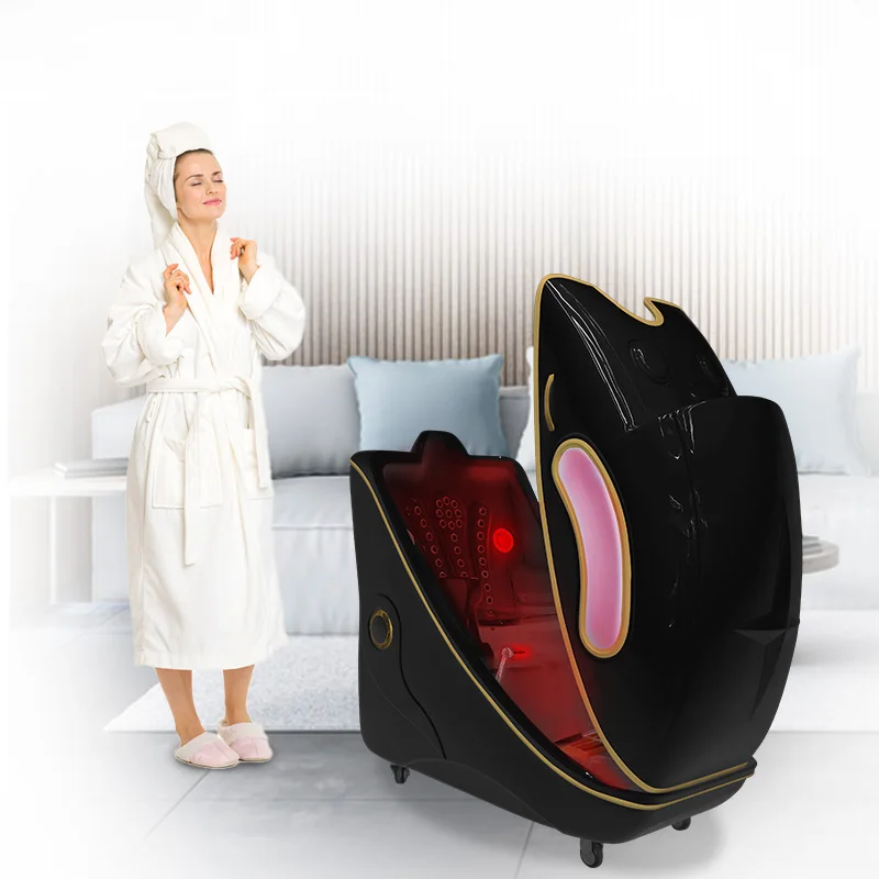 Guangyang sitting steam heating ozone sauna capsule saun infrared led light spa capsules with bluetooth music