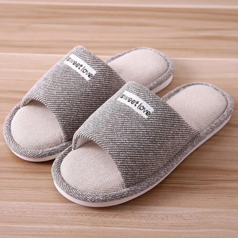 Wholesale Cotton fabric lady and men slippers home indoor sliders flax cotton floor slipper