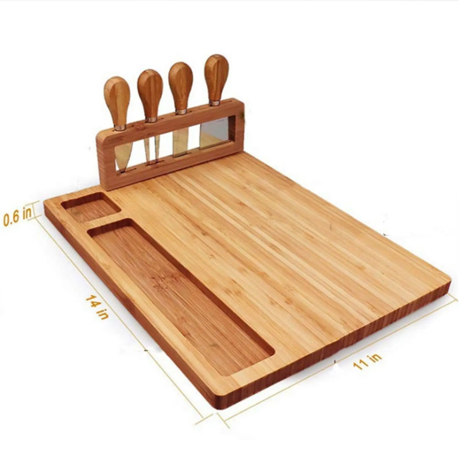 Rectangle Bamboo cheese board with bamboo wood handle and knife set bamboo fruit plate for Family reunion