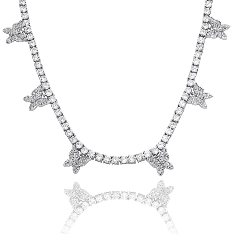 Fashion Women Jewelry 18K Gold Plated Zircon Pendant Hip Hop Diamond Necklace Butterfly Tennis Choker