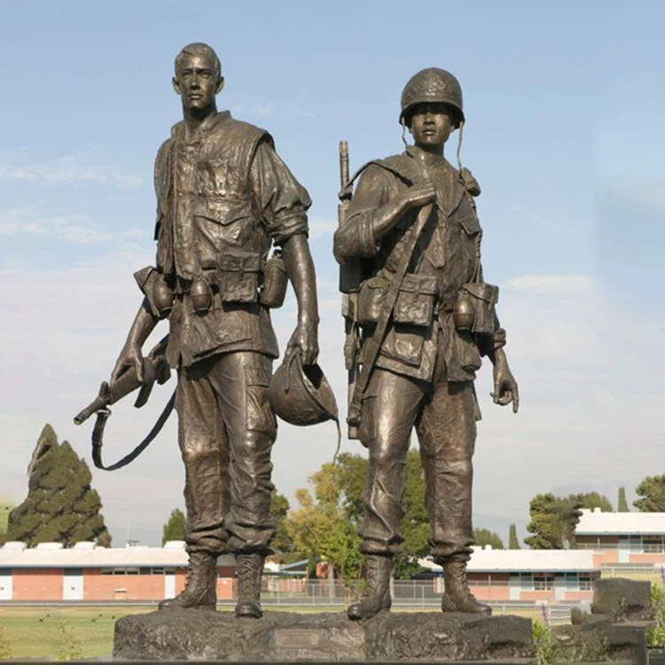 Modern Wholesale Custom Brass Soldier Sculpture Large Metal two Bronze Soldiers Statues For Sale
