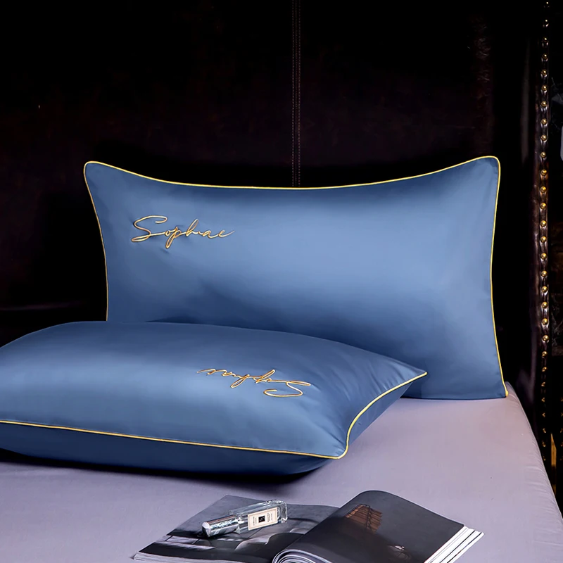 Solid Color Purple Embroidery Letter Tencel Natural Packaging Satin Mulberry Wholesale Vegan Slip Pure Silk Satin Pillowcase