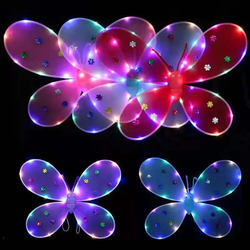 New Glowing Butterfly Wings Girl Back Decoration Led Flashing Toys Wonderful Magic Wand Flower Fairy Set For Birthday Party