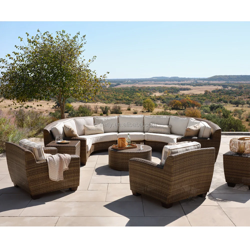 Modern Luxury All Weather Wicker Furniture Outdoor Garden Furniture Patio Garden Round Wicker Garden Sofa Set