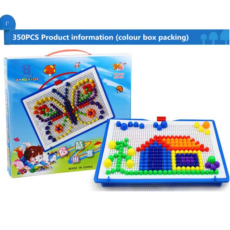 Children 350pcs Mushroom Nail Puzzle Didactical intelligent Games DIY Plastic Flashboard Children Educational Toy Jigsaw Puzzle