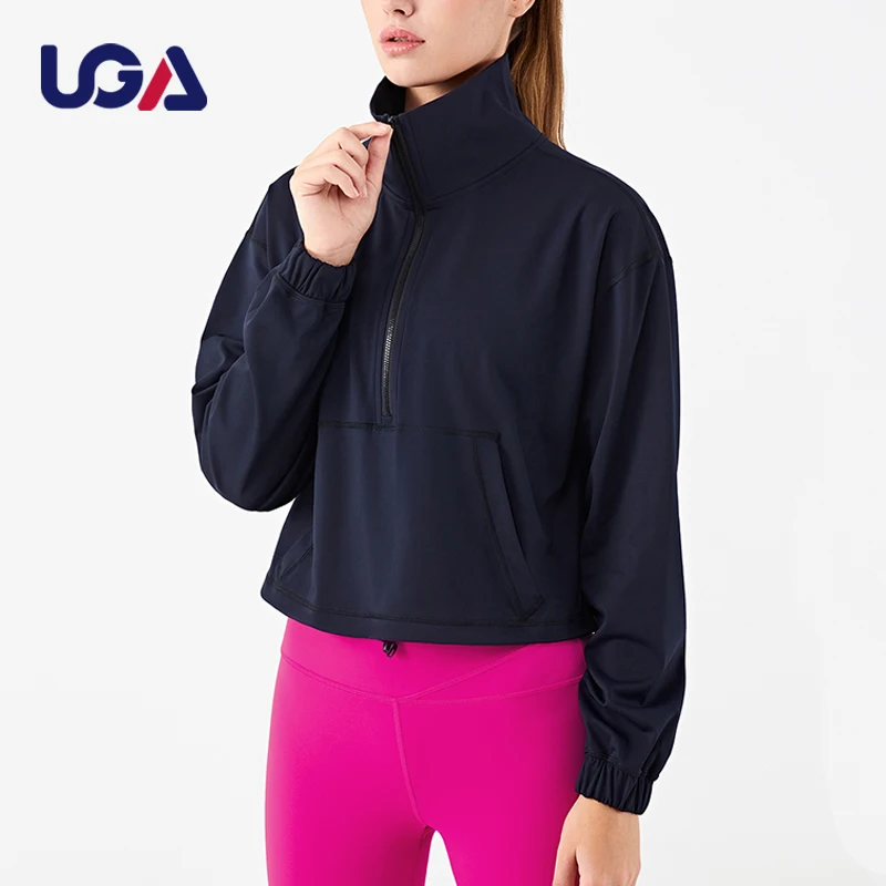 High Elastic Ladies Activewear Running Stand Collar Thick Sports Jacket Womens Solid Autumn Outdoor Zip Up Yoga Top Jacket