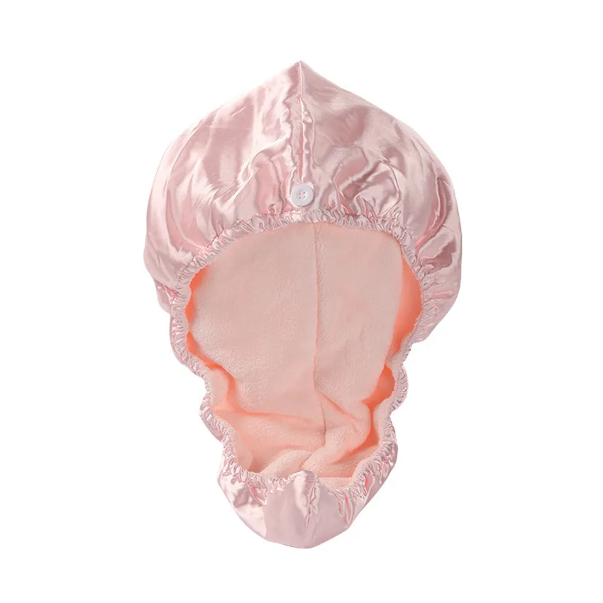 Satin Silk and Microfiber Double Sided Use Hair Drying Cap Bathroom Satin Lined Turban Towel Microfiber Hair Drying Towel Cap