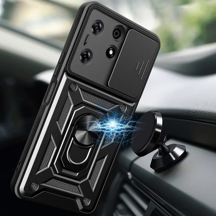 Phone Case PC TPU Anti Scratch for Tecno Spark 10 Pro Slide Lens Protection Kickstand Cover
