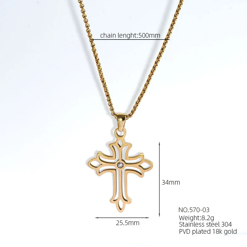 Wholesale 18K Gold Plated Stainless Steel Jesus Religious Maltese Celtic Greek Latin The Symbol Of Life Cross Pendant Necklace