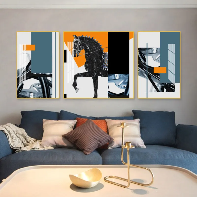 Modern living room European style knight style horse picture wall combination decorative art