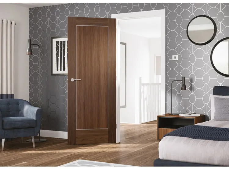 Room solid flush bedroom apartment prehung black aluminum strip decoration style wooden interior modern door color design