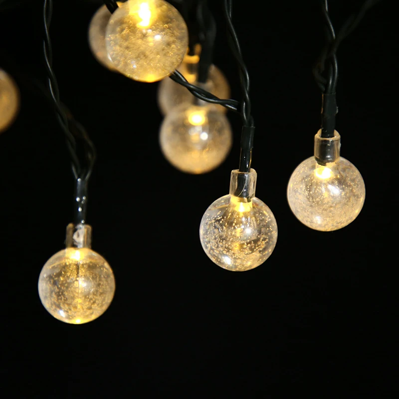 Outdoor Waterproof 48ft Crystal Globe Lights 8 Lighting Modes Holiday Party Garden Yard Decoration 30 LED Solar String Lights