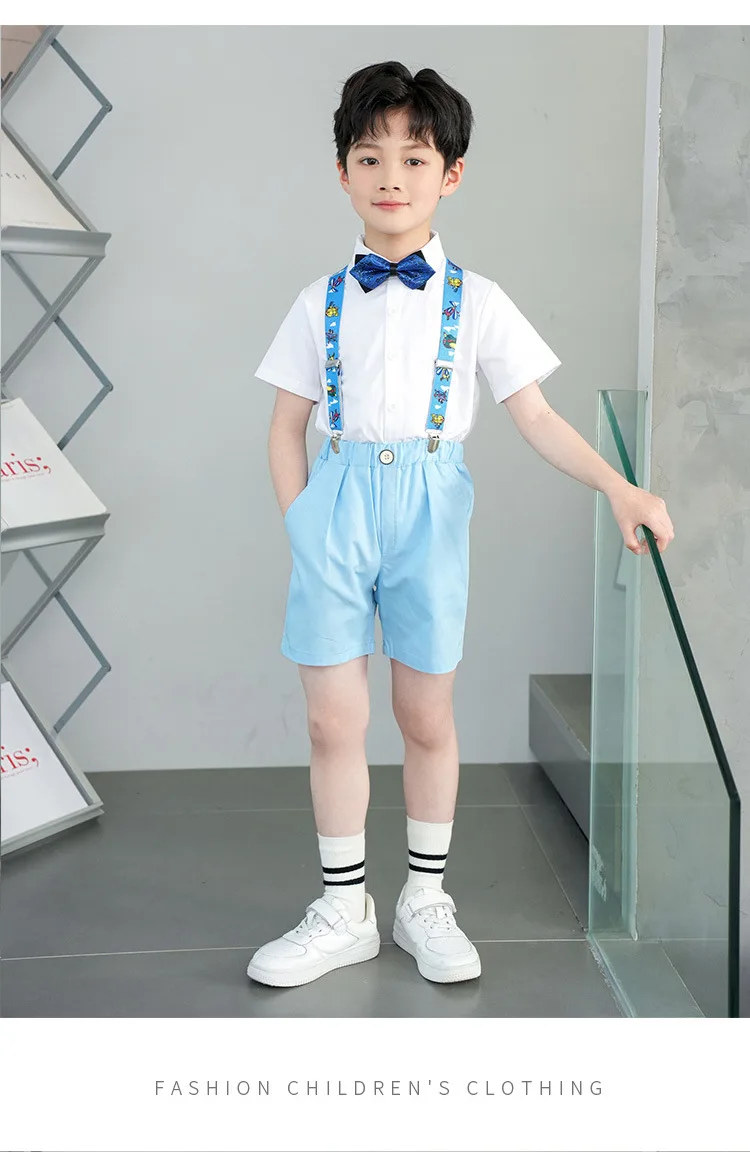 Baby Boys Wedding Clothes sets Kids Ring Bearer Outfit Formal Suit Toddler Clothes Cotton Gentleman Short Sleeve Top +Shorts 12Y