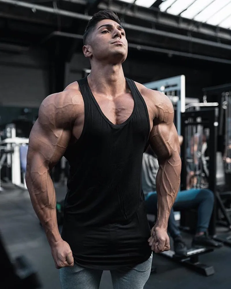 Mens solid color sport vest top gym sleeveless shirts