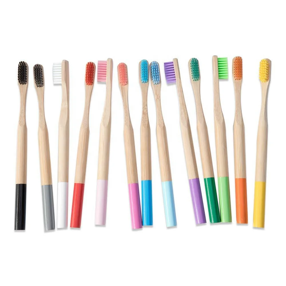 Custom OEM Free laser logo round handle charcoal bristles soft bamboo Toothbrush