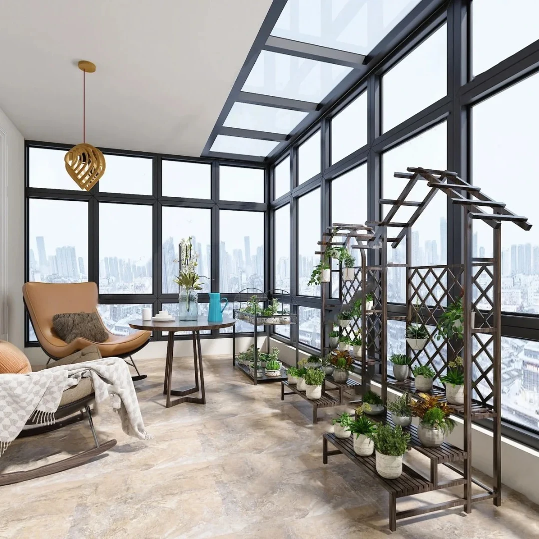 Customized Modern Outdoor Aluminium Sliding Glass Pool Enclosure Sunroom Flat Roof with Triangle Molding Tempered Glass