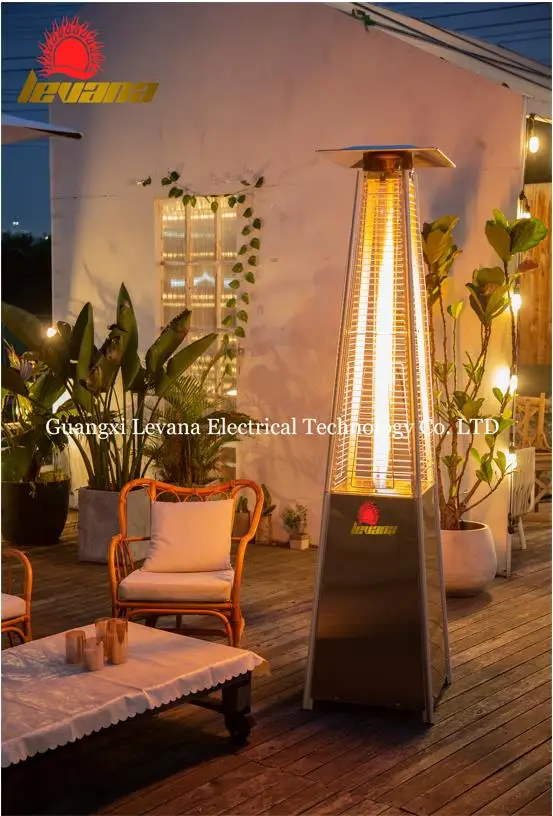 Modern Fashion Style Stand Mobile Pyramid with High Quality Outdoor Gas Tube Patio Heaters in Black Coated for Garden