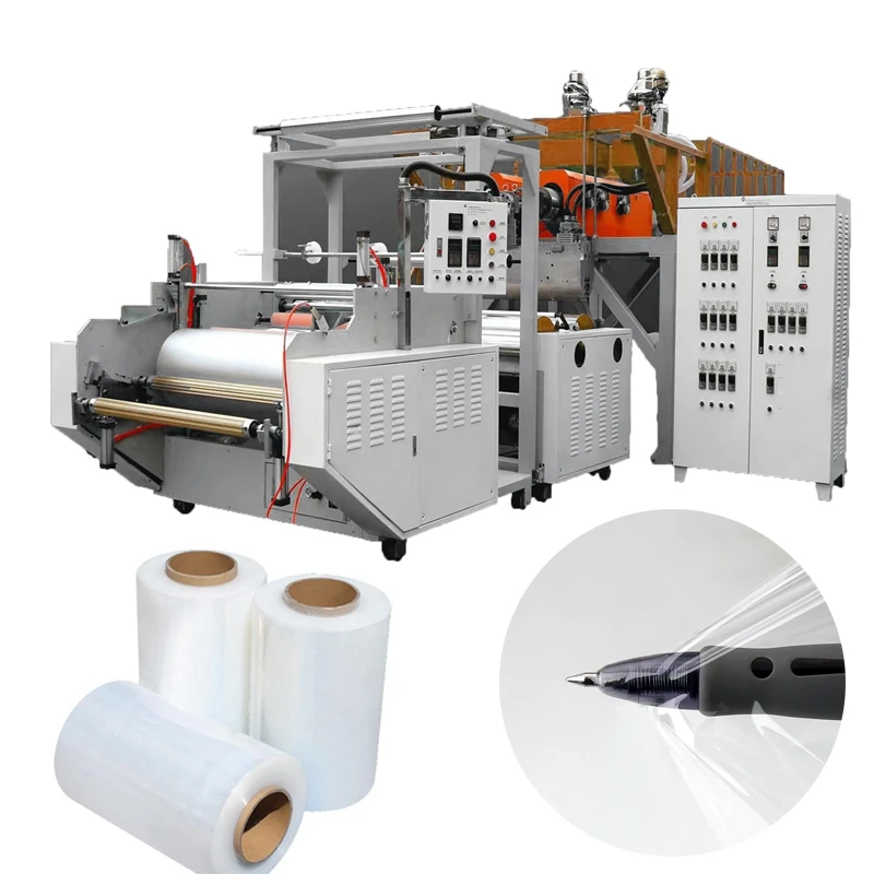 Small automatic pe food  perforated pe/pvc stretch film rewinder with perforation extruder