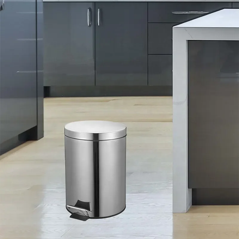 High Polish Metal Garbage 3L 5L 8L 12L 20L 30L Stainless Steel Trash Pedal Bin