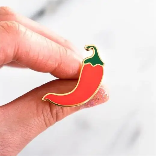 Pins Fashion Clothes Decoration Customized Logo DIY  Manufacturer Hard Enamel Gold Metal Red Chili Pepper Pin Brooches for Gifts