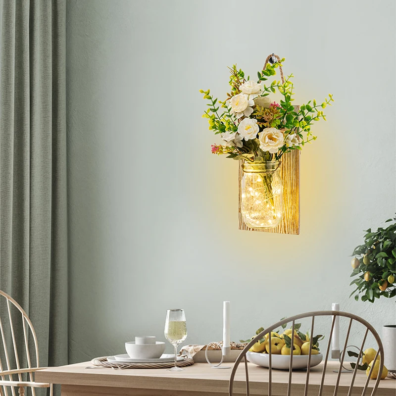 Peony  Eucalyptus Bouquet Mason Lamp Outside Lights Wall Led Square Modern Outdoor Wall Lamps Wall Light  decorative lighting