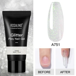 Rosalind oem your logo organic disco party glitter hard nail extensions glue wholesale extend poly nailpolish uv lamp gel polish