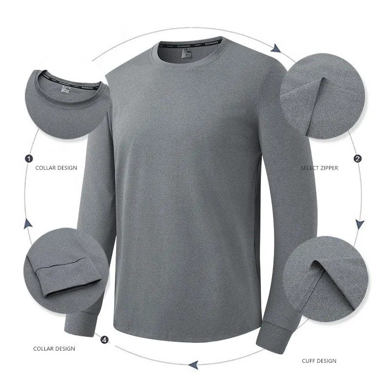 Oem Crew Neck Polyester Tshirt Blank Quick Dry Pullover Custom Logo Plain Oversized Long Sleeve T Shirt For Men