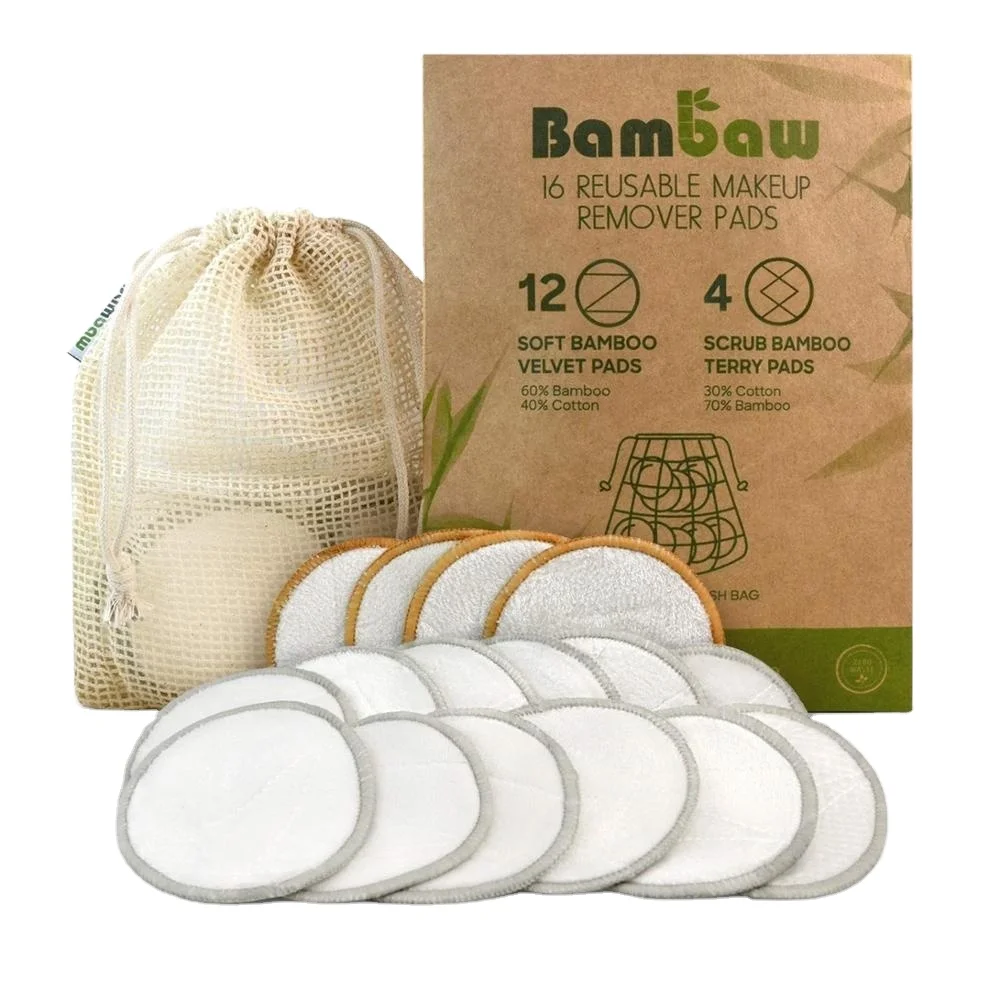 
Reusable facial makeup cleansing pads 12 soft bamboo velvet velour pads 4 scrub terry pads with wash bag packaging 