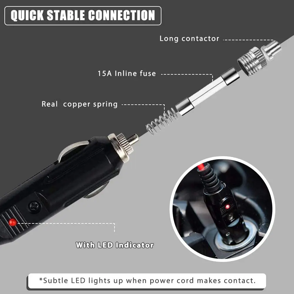 2 Way Cigarette Lighter Extension Cord 1 to 2 Sockets Car Cigarette Lighter Splitter Power Adapter Male Plug to Female Socket