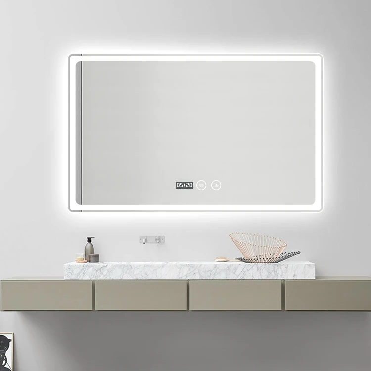 Hot sale hotel intelligent frameless illuminated bathroom mirror with led light