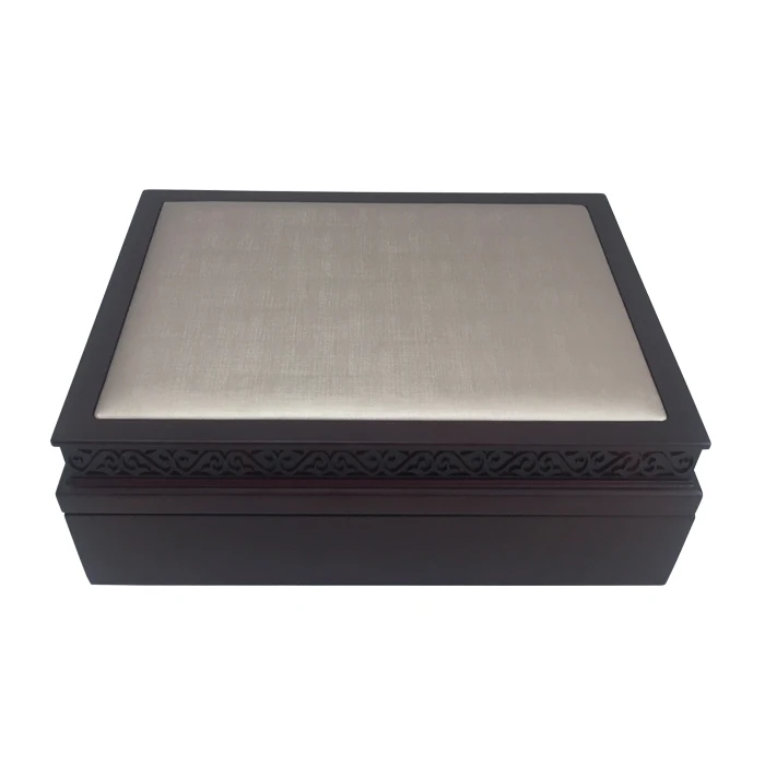 Top luxury laser cut ramadan wooden gift packaging box perfume gift box with PU leather on top cover